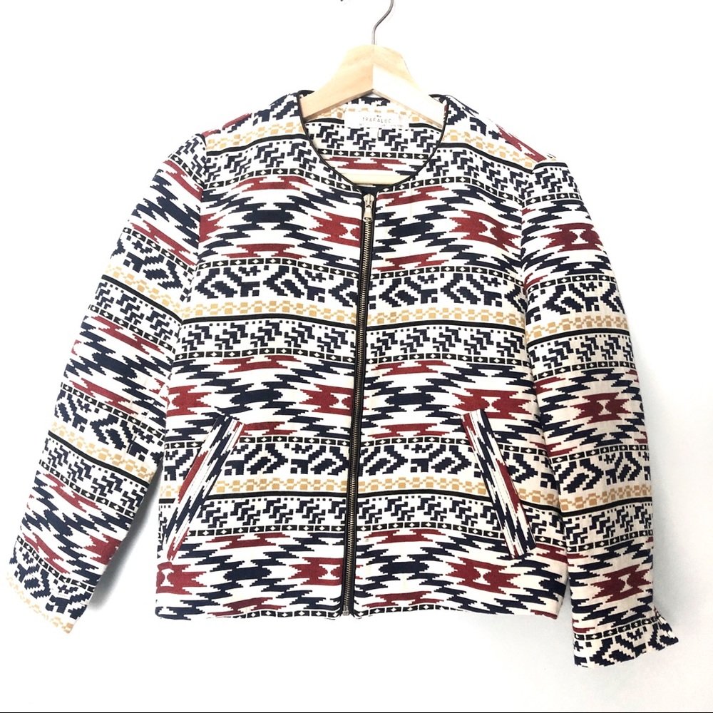 Zara Trafaluc Southwestern 3/4 Sleeve Zip Jacket S
